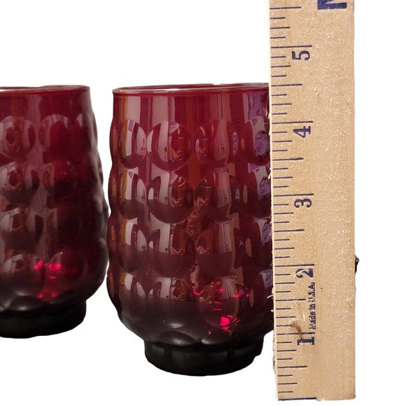 Set of 4 Vintage 1940s Anchor Hocking Bubble Ruby Red Tumbler Glasses 4.5 in - Picture 4 of 4